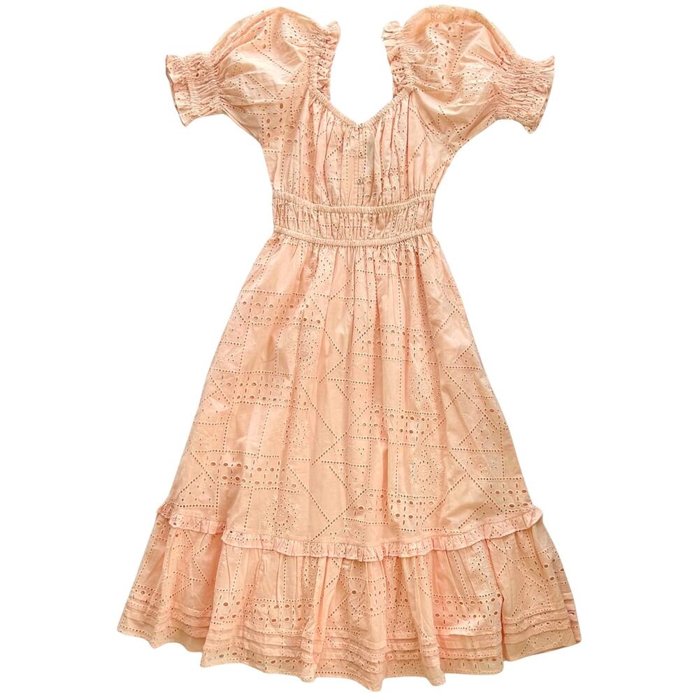 Cleobella Florence Midi Dress in Shell Eyelet Puff Sleeve Organic Cotton S NWT - Picture 2 of 16